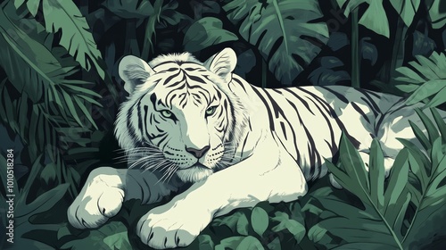 white tiger in the jungle, animal artoon style.  photo