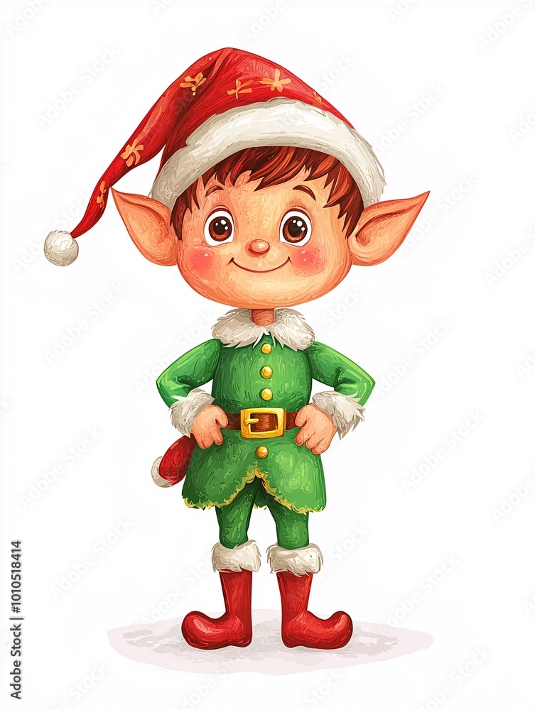 A whimsical elf illustration on a festive poster template with generous space for custom text against a clean white backdrop. A whimsical elf illustration on a festive poster template with generous space for custom text against a clean white backdrop.