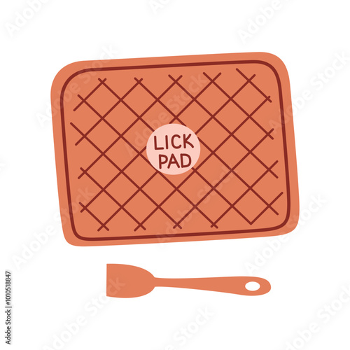 Vector illustration of a lick pad for dogs and cats. Flat cartoon design of a silicone mat for pets, calming and interactive accessory for stress relief and training. Fun and practical pet care tool
