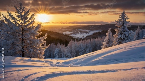 winter landscape at sunset, snowy road