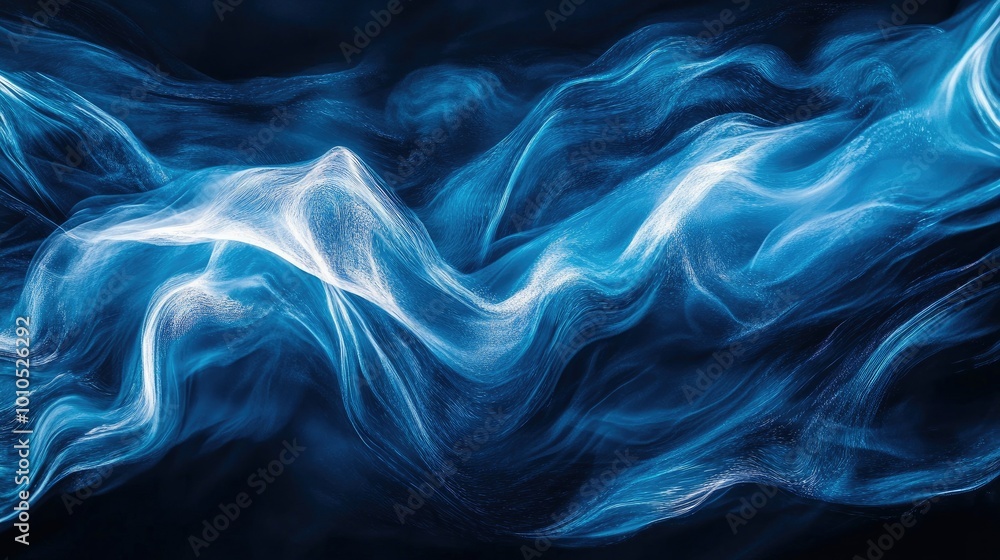 Fototapeta premium Vibrant blue abstract wave patterns flowing across the horizontal frame, creating a dynamic background