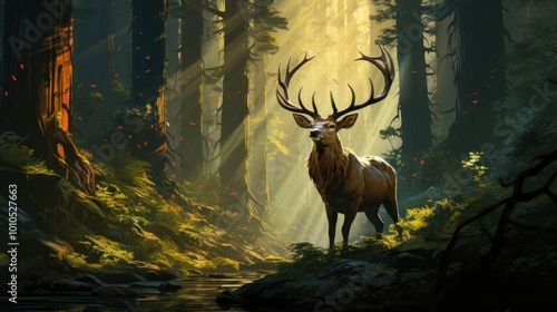 Majestic Deer in a Sun-Drenched Forest