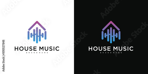 Creative music house logo design, music home studio. Premium Vector