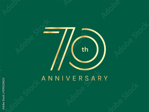 70th Anniversary luxury gold celebration with Double lines numbers logo typography vector design concept. Seventy years anniversary gold for celebration event, business, invitation, card, greeting.