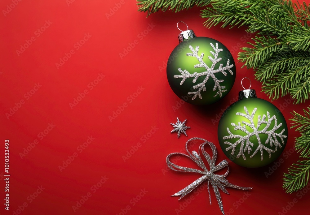Christmas greetings red background with xmas balls, fir leaves elements in red elegant background. Holiday card, banner design, Christmas festive, Christmas greetings red background with xmas balls, fir leaves elements in red elegant background. Holiday card, banner design, Christmas festive,