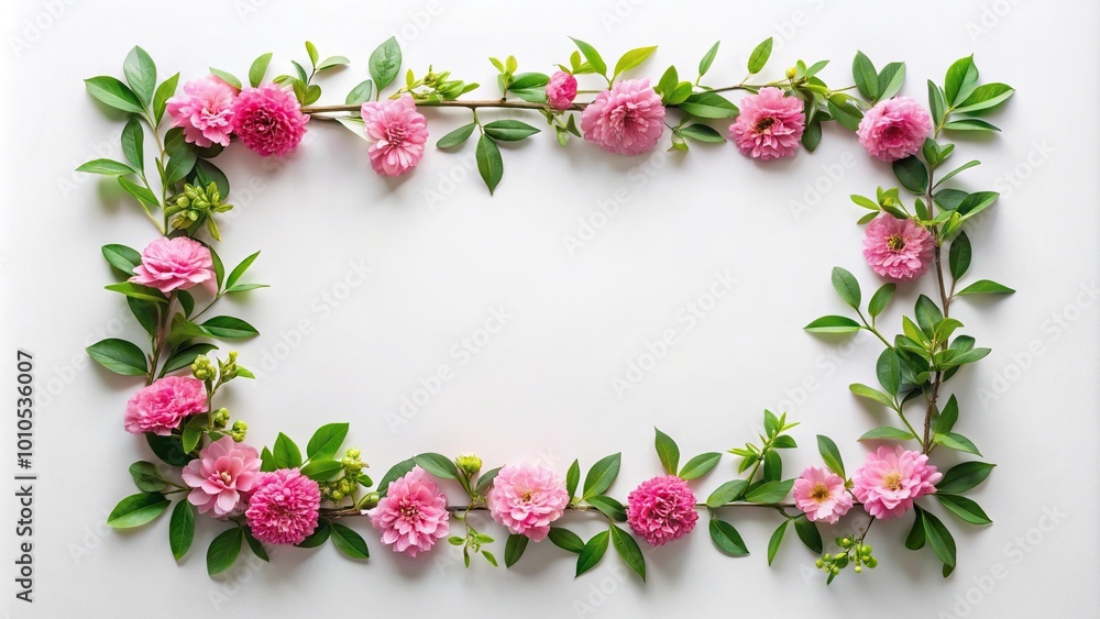 Fototapeta premium Floral frame of pink flowers on white background
