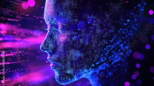 Virtual Digital Face in Cyberpunk Style Artwork photo