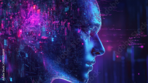 Profile with digital circuits and neon blue aesthetic