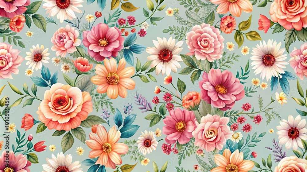 Floral seamless pattern with flowers on a low angle Floral seamless pattern with flowers on a low angle