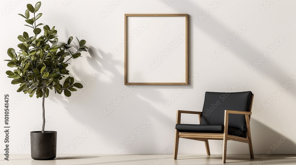 Modern Living Room with Empty Frame and Plant Modern Living Room with Empty Frame and Plant