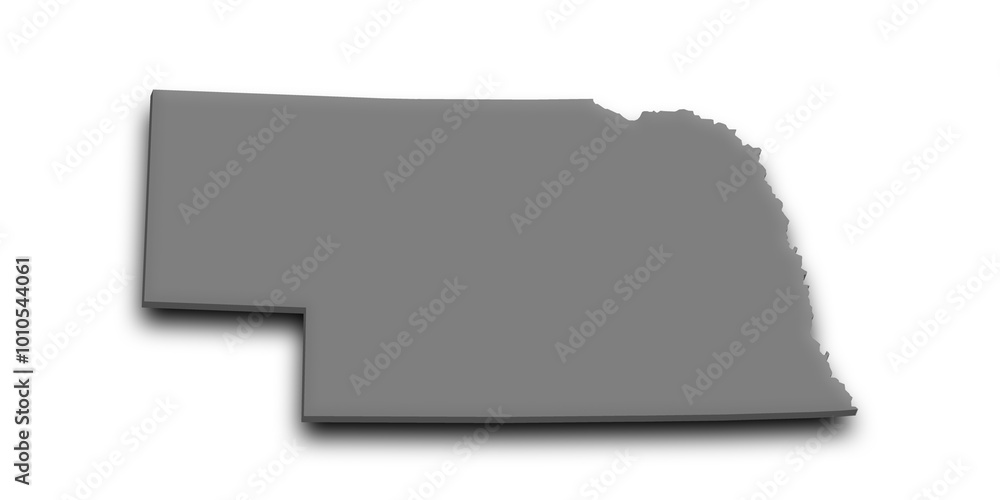 Nebraska 3d map grey color Nebraska 3d map grey color