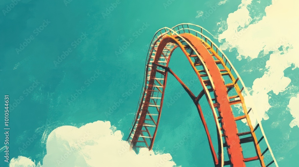 Obraz premium A Rollercoaster Track Ascending Through Clouds