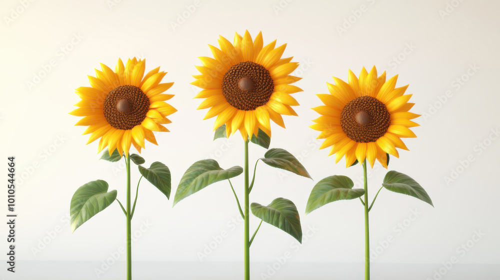 3D Bright Yellow Sunflowers - Realistic Isolated Images 3D Bright Yellow Sunflowers - Realistic Isolated Images