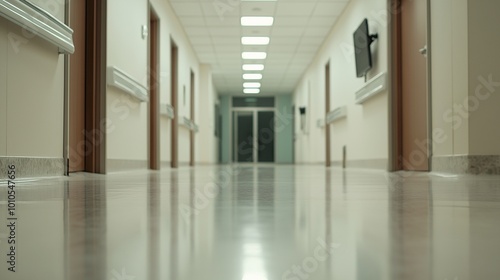 Clean Hospital Corridor with Bright Lighting