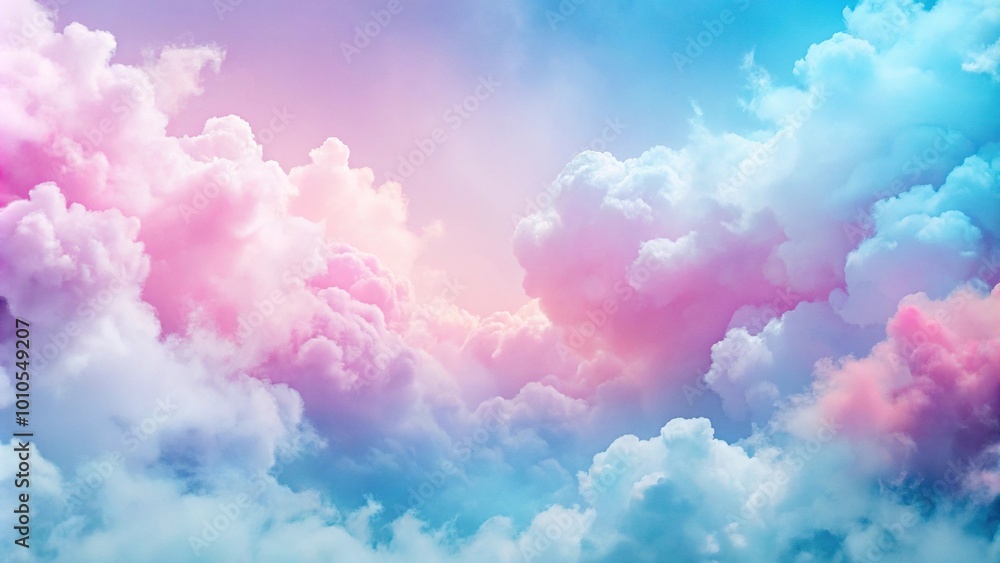 Fluffy clouds with a pink and blue gradient and scattered light high angle Fluffy clouds with a pink and blue gradient and scattered light high angle
