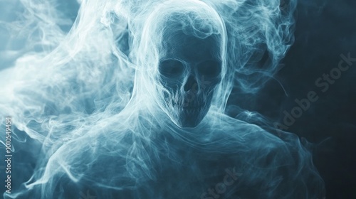 Spectral figure made of smoke and mist emerges. photo