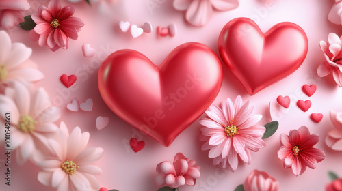 Background with hearts on Valentine's Day. AI