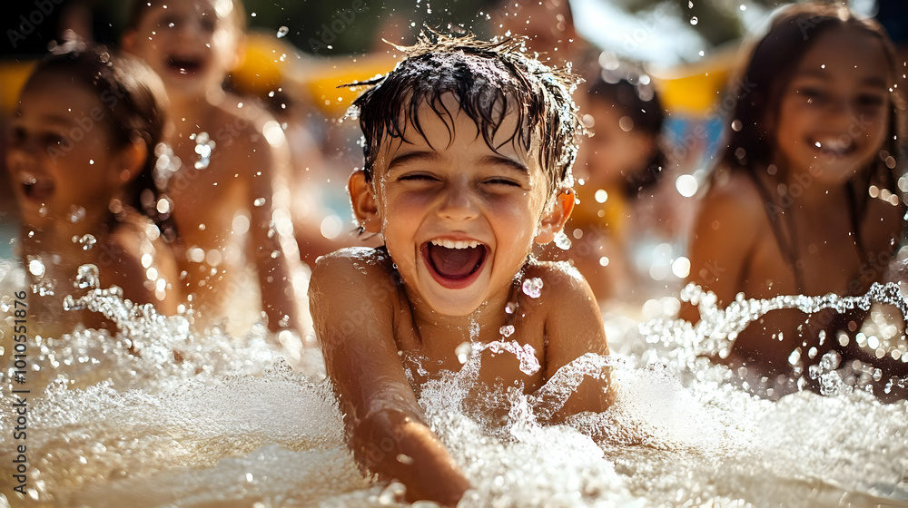 Joyful Kids Splashing in the Water on a Sunny Day Joyful Kids Splashing in the Water on a Sunny Day
