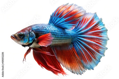 Flying betta fish isolated on white background with tilted angle