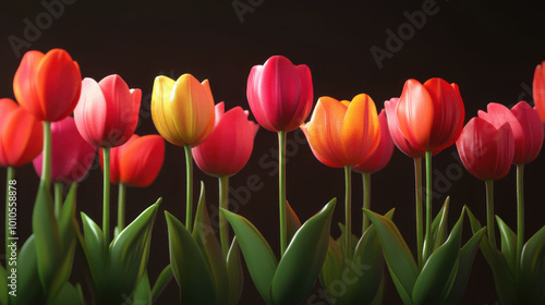 A bouquet of tulips arranged in an artistic and aesthetically pleasing manner. AI generate illustration