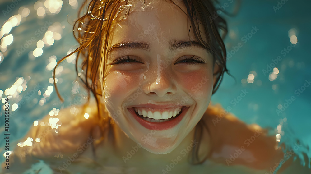 Smiling Girl In Swimming Pool Water Realistic Image Smiling Girl In Swimming Pool Water Realistic Image