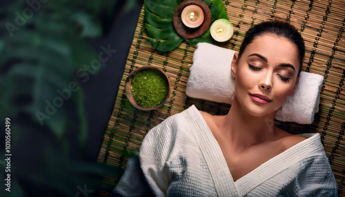 Portrait of a beautiful woman at an Ayurvedic spa, hyperrealistic image