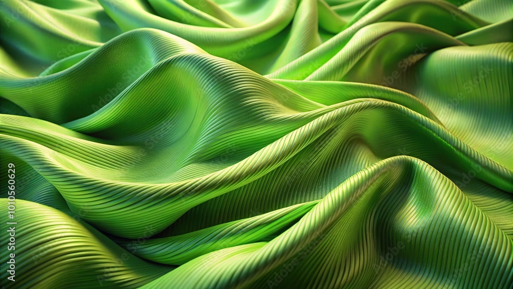 Forced perspective abstract green fabric waves in soft light Forced perspective abstract green fabric waves in soft light