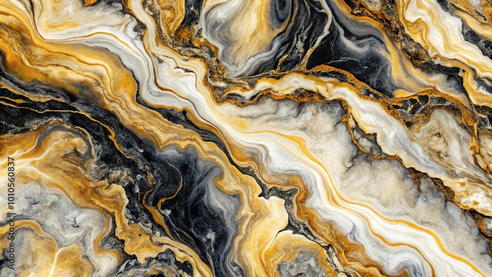 Forced perspective abstract marble wallpaper design in golden black and white Forced perspective abstract marble wallpaper design in golden black and white