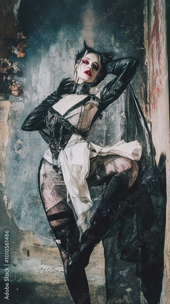 Naklejka premium Dark Fashion Portrait of a Woman in a Corset