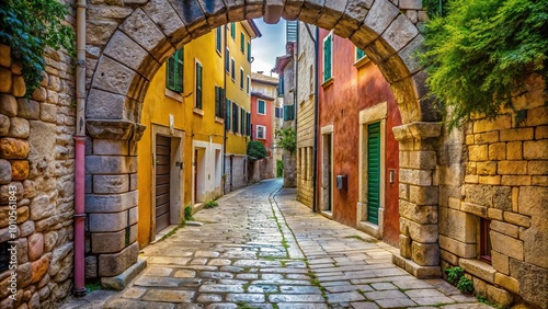 Forced Perspective Arch on stone-paved Garzotto street in Rovinj photo