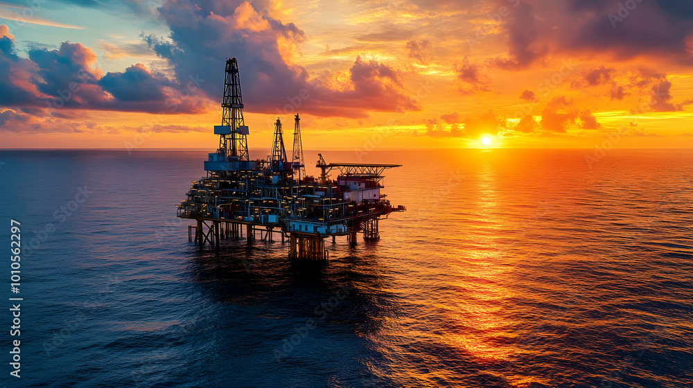 Offshore Oil Rig at Sunset, Beautiful Landscape Photography Offshore Oil Rig at Sunset, Beautiful Landscape Photography