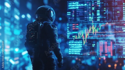 Obraz na płótnie Space explorer viewing stock exchange graphics screen. w salonie