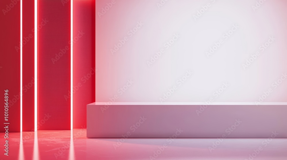 High-tech TV studio, red and white color scheme, large blank digital screens, modern media broadcast setting High-tech TV studio, red and white color scheme, large blank digital screens, modern media broadcast setting
