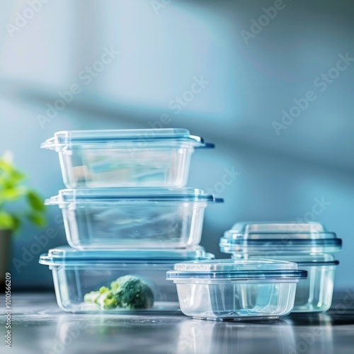 Stacked Set of Clear Glass Food Storage Containers with Lids photo