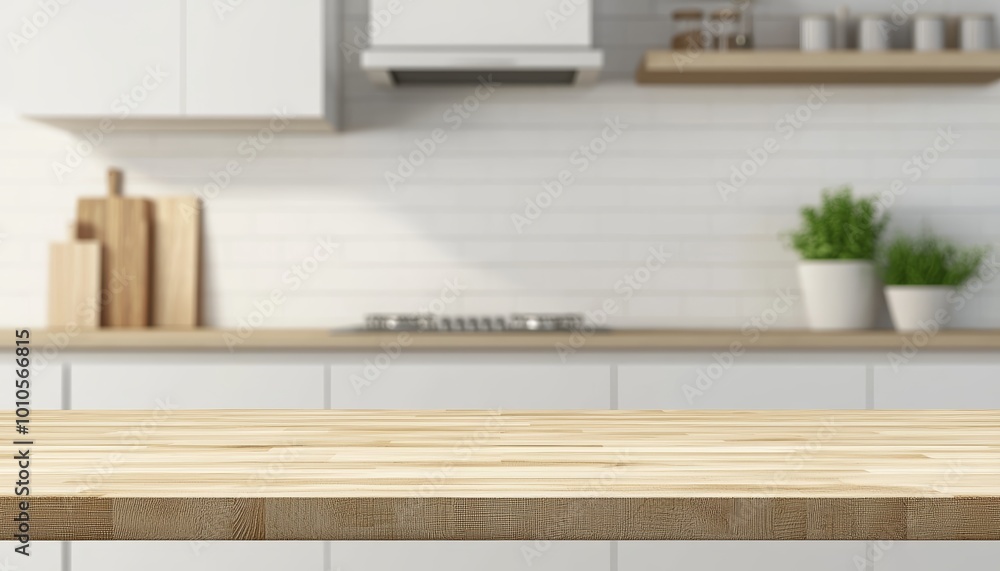 Rustic wooden surface in a clean, contemporary kitchen, with blurred appliances and decor, warm and inviting space Rustic wooden surface in a clean, contemporary kitchen, with blurred appliances and decor, warm and inviting space