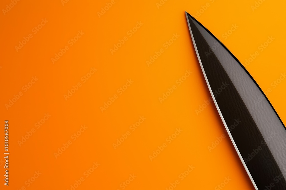 Sharp kitchen knife on a vibrant orange backdrop, focus on sleek craftsmanship and contrasting minimalist style Sharp kitchen knife on a vibrant orange backdrop, focus on sleek craftsmanship and contrasting minimalist style