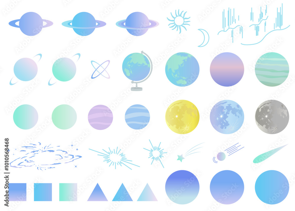 宇宙モチーフのイラストセット 挿絵 背景イラスト 宇宙モチーフのイラストセット 挿絵 背景イラスト