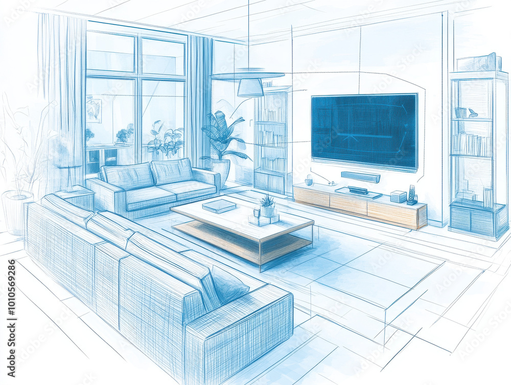 Fototapeta premium A living room layout like a blue print