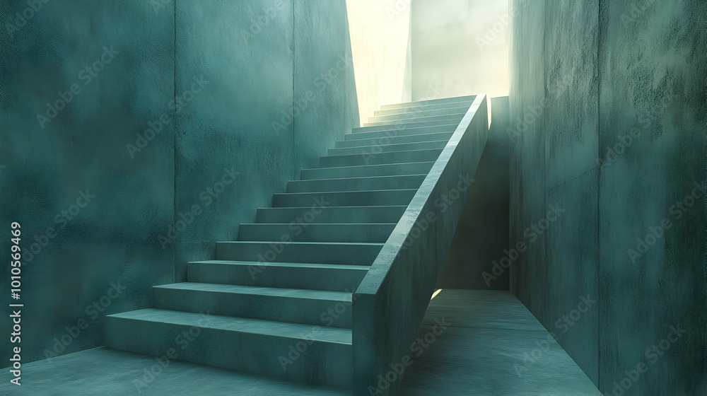 Teal Concrete Stairway 3D Illustration Teal Concrete Stairway 3D Illustration