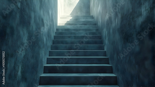 Abstract 3D Illustration of Concrete Stairs Leading to Light