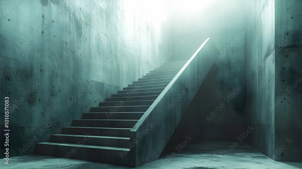 3D Render of a Concrete Staircase with Fog 3D Render of a Concrete Staircase with Fog