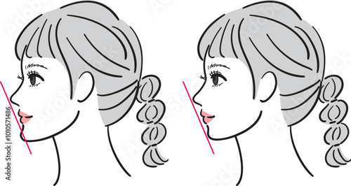 あごが出ている女性の横顔と理想のバランスの女性の横顔