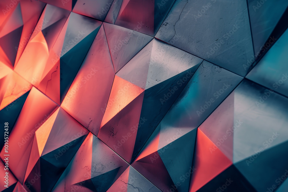 A wall with a lot of triangles and reds and blues A wall with a lot of triangles and reds and blues