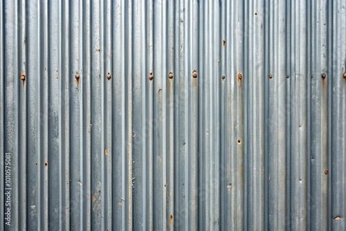 Forced perspective gray painted corrugated metal sheet with scratches