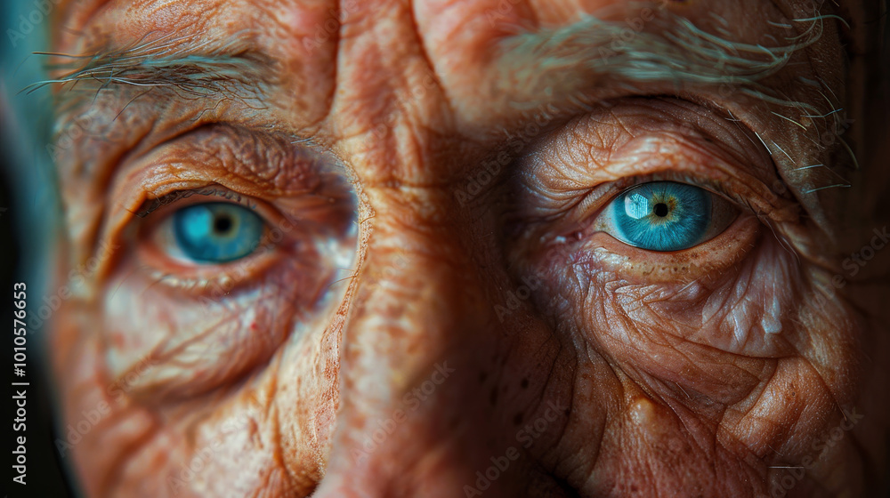 A man with blue eyes and wrinkles on his face A man with blue eyes and wrinkles on his face