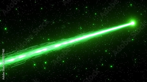 A green comet streaks across a black starry sky. photo