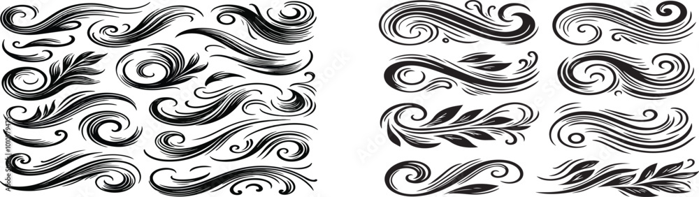 Fototapeta premium Print Swoosh, swash underline stroke set. Hand drawn swirl swoosh underline calligraphic element. Vector illustration.