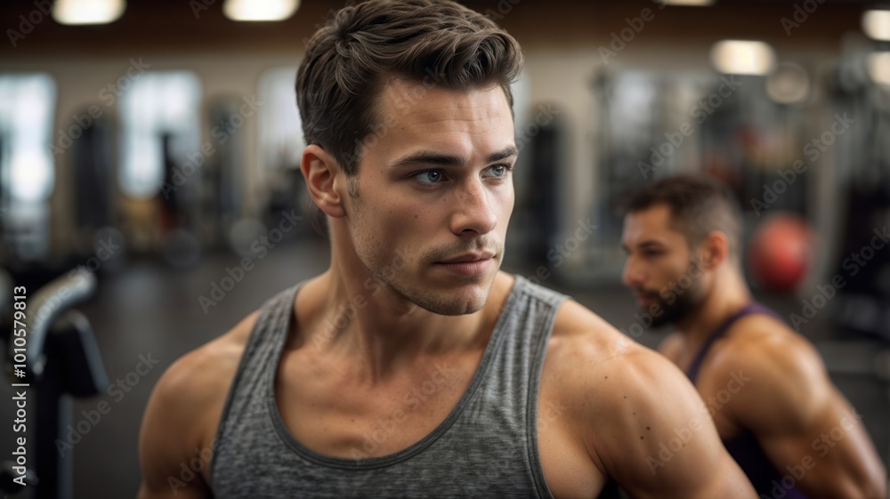 Focused Man in a Gym, Ready to Workout Focused Man in a Gym, Ready to Workout