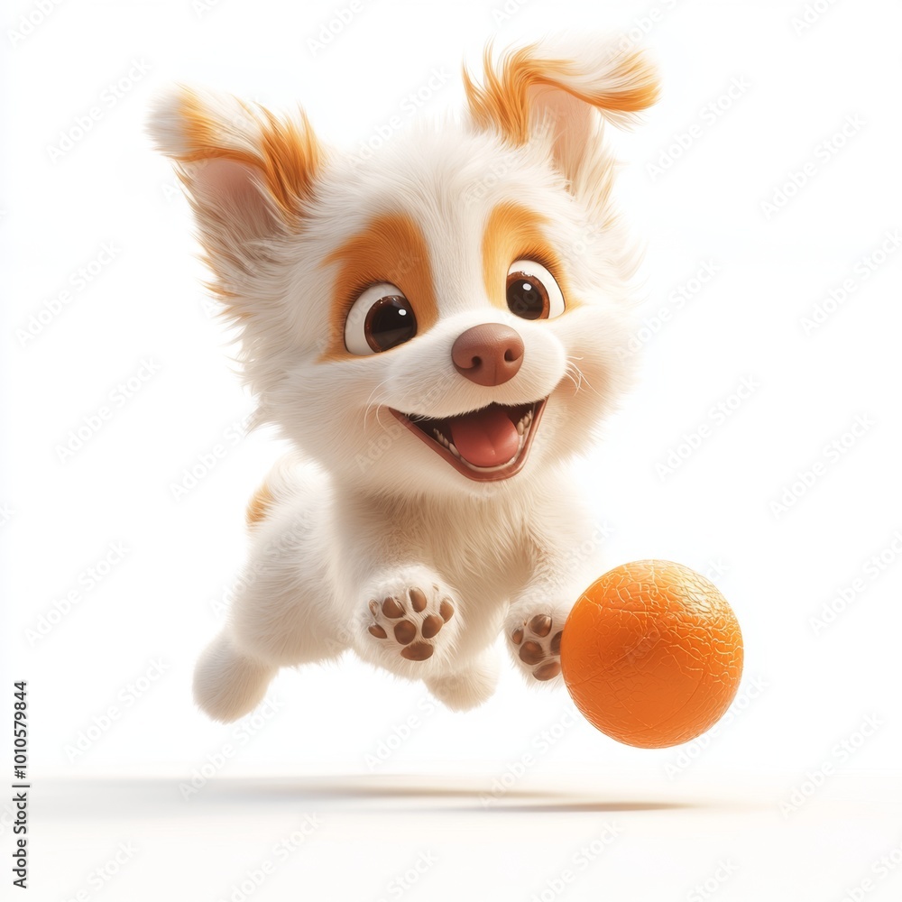 Cute Cartoon Puppy Dog Playing Fetch with Ball Toy Cute Cartoon Puppy Dog Playing Fetch with Ball Toy