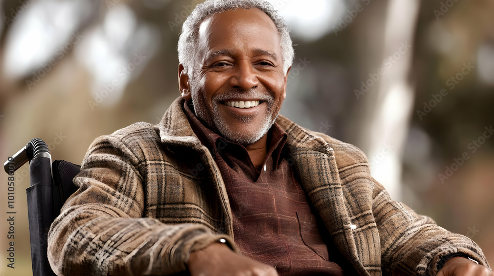 Smiling Senior Man in Wheelchair Enjoying Life's Simple Pleasures Smiling Senior Man in Wheelchair Enjoying Life's Simple Pleasures